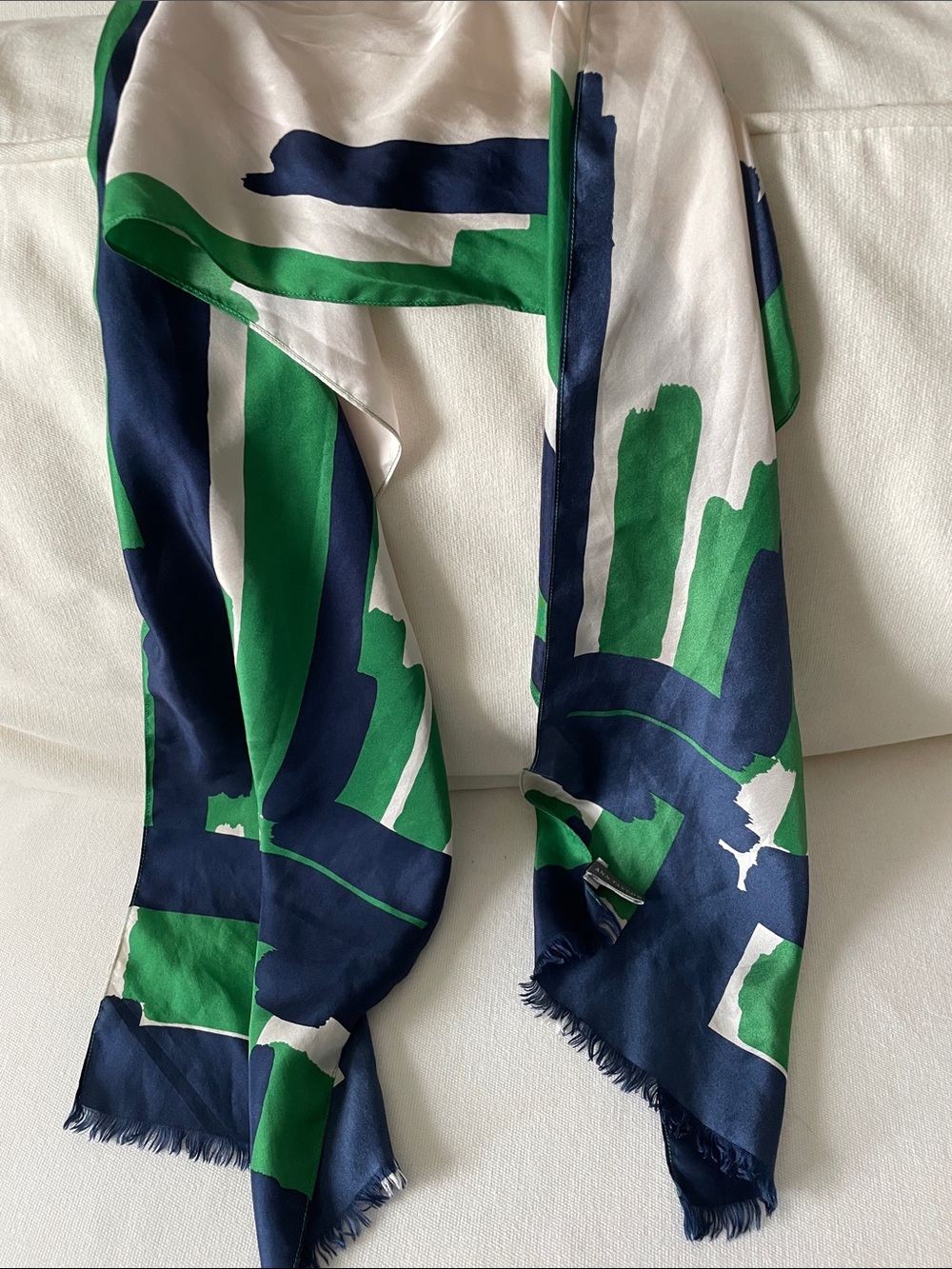 Ann Taylor Green Navy and Cream Abstract Silk Scarf - Picture 2 of 6